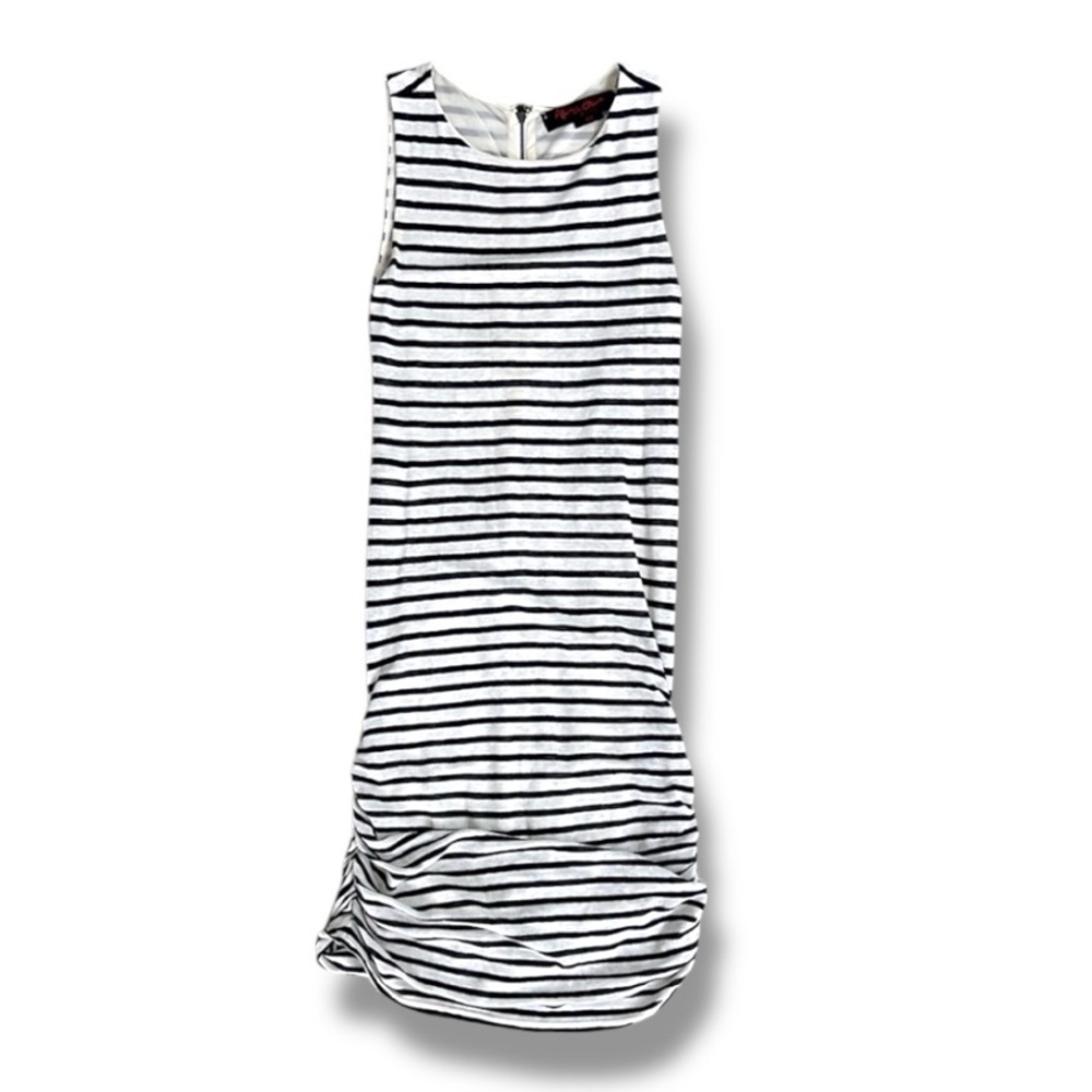 Alice + Olivia Air Black/White Striped Ruched Linen Knit Tank Dress XS - Picture 3 of 12
